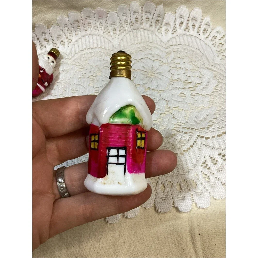 Antique Figural Milk Glass Santa Claus & Mini House Light Bulb Untested Japan